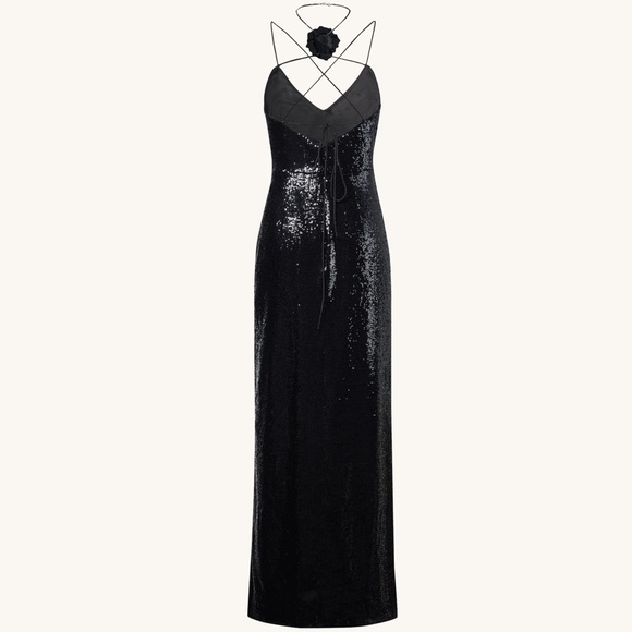 HEISEY BLACK SEQUINNED ROSETTE MAXI DRESS - BLACK - Picture 3 of 3